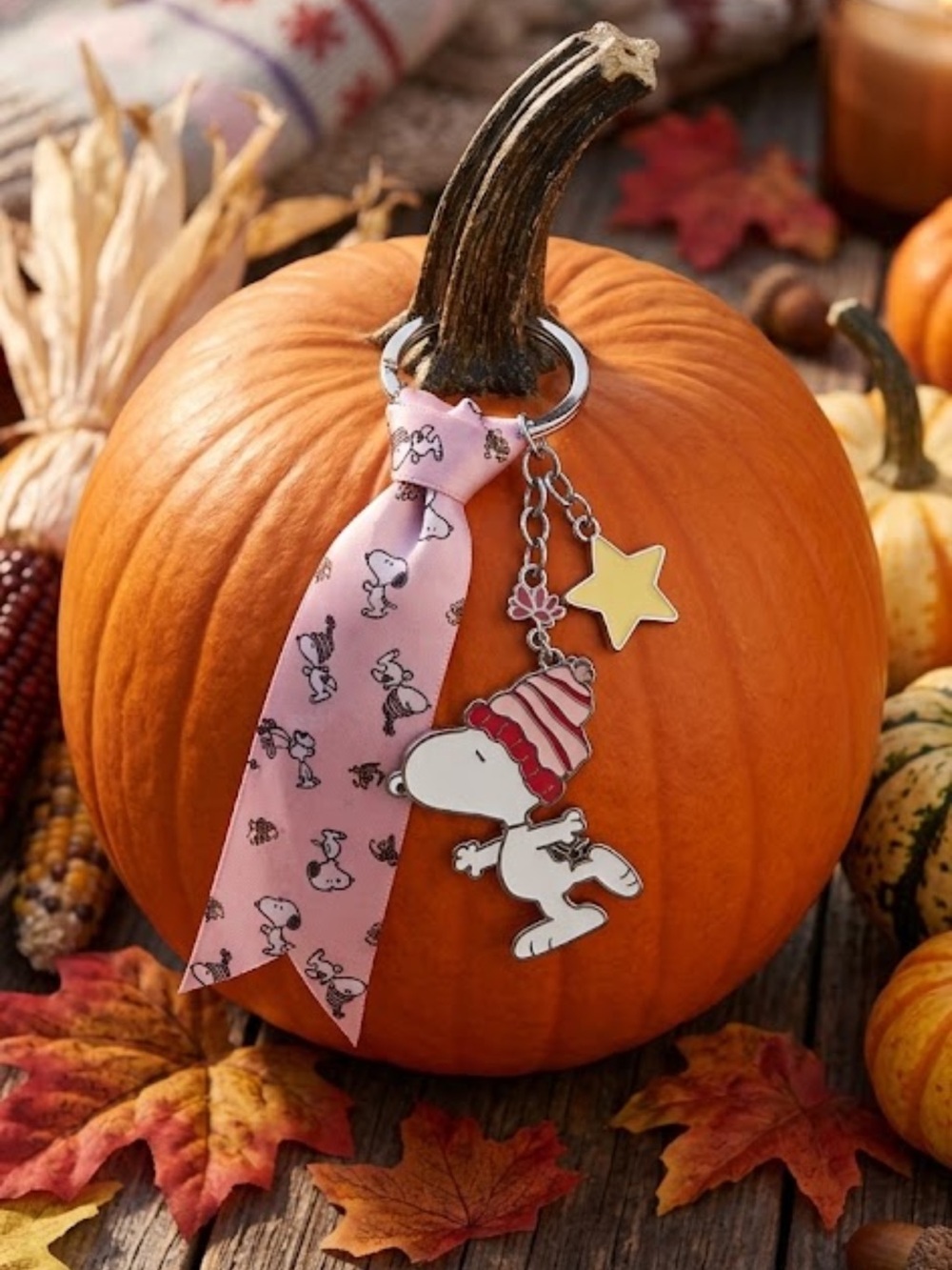 Peanuts Pink Snoopy Ribbon Bag Charm with Yellow Star nwt great gift